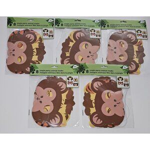 NEW 5 Pk Jungle Animal Paper Masks Lot Birthday Party Monkey Tiger Giraffe Lion